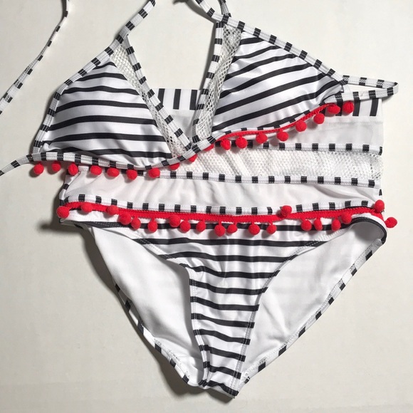 black and white striped high waisted bikini